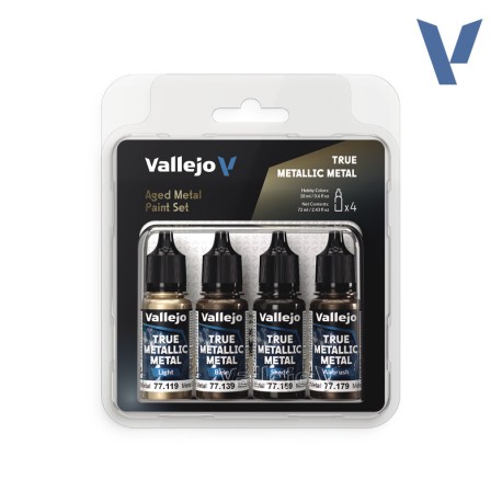 TRUE METALLIC METAL, AGED METAL PAINT SET, 4 Colores. Marca Vallejo. Ref: 77258, 77.258.