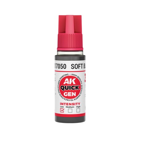 SOFT BLACK – QUICK GEN COLOR. Bote de 18 ml. Marca AK Interactive. Ref: AK17050.