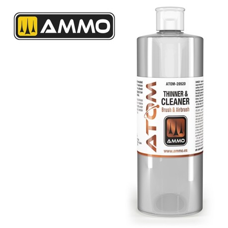 ATOM Thinner y Cleaner. Bote de 500 ml. Marca Ammo of Mig Jimenez. Ref: ATOM20530.