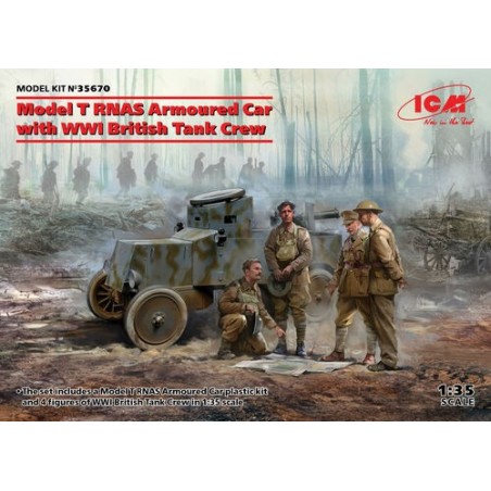 T RNAS Armoured Car with WWI British Tank y 4 Crew. Escala 1:35. Marca ICM. Ref: 35670.