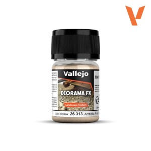 Amarillo Árido 0.1-0.6 mm. Bote 48gr. Marca Vallejo. Ref: 26.313, 26313.