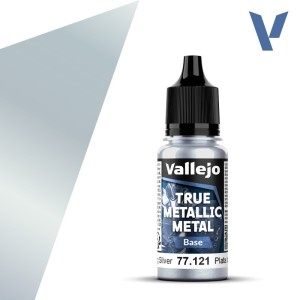 TRUE METALLIC METAL, Plata de Ley, BASE. Marca Vallejo. Ref: 77121, 77.121.