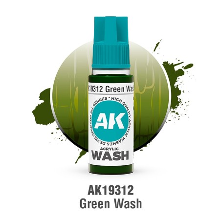 ACRYLIC WASH, GREEN. Bote 17 ml. Marca Ak-Interactive. Ref: Ak19312.