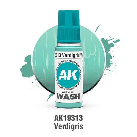 ACRYLIC WASH, VERDIGRIS. Bote 17 ml. Marca Ak-Interactive. Ref: Ak19313.