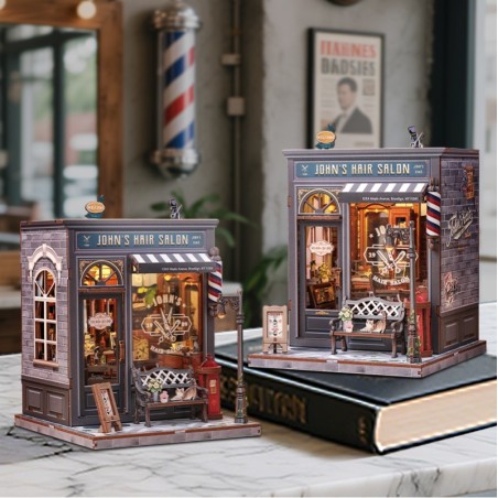 Miniature House Barbería "John's Hair Salon", 210pz. Marca CUTEBEE. Ref: CWGC215.