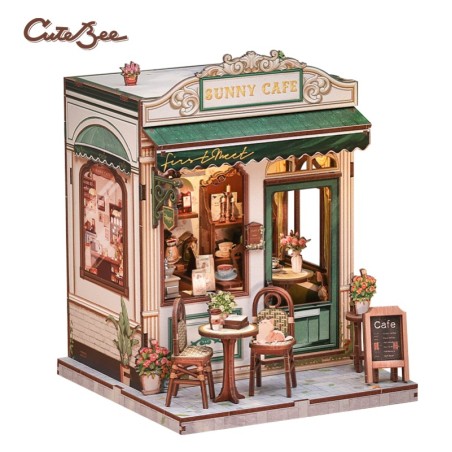 Miniature Miniature House Cafetería "Sunny Cafe", 233pz. Marca CUTEBEE. Ref: CWGC208.