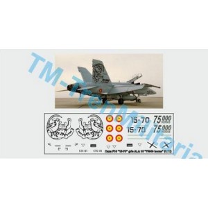 Calcas del Avión Caza F18 "15-70", decoración "gris ALA 15 "75000 horas"". Escala 1:72. Marca Trenmilitaria. Ref: 000_9159.