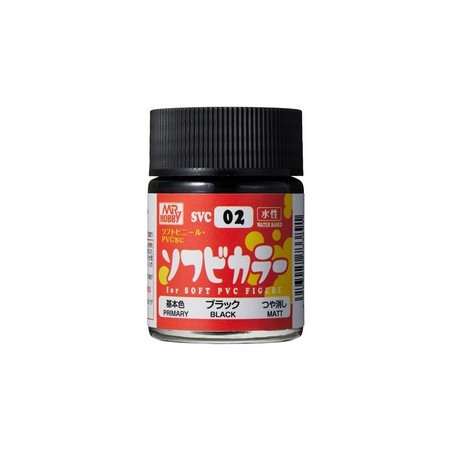 Pintura Aqueous Hobby Color,Soft Vinyl Color, NEGRO. Bote 18 ml. Marca MR.Hobby. Ref: SVC02.