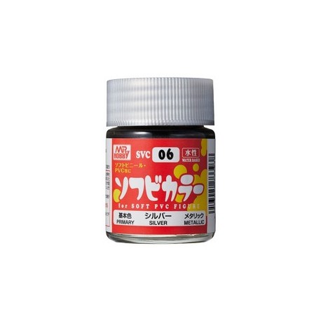 Pintura Aqueous Hobby Color,Soft Vinyl Color, PLATA.. Bote 18 ml. Marca MR.Hobby. Ref: SVC06.
