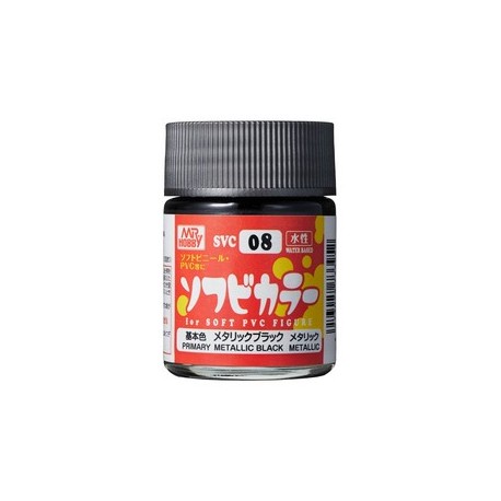 Pintura Aqueous Hobby Color,Soft Vinyl Color, METALIC BLACK. Bote 18 ml. Marca MR.Hobby. Ref: SVC08.