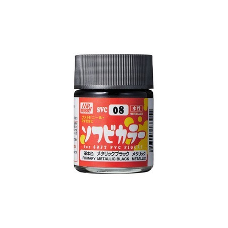 Pintura Aqueous Hobby Color,Soft Vinyl Color, METALIC BLACK. Bote 18 ml. Marca MR.Hobby. Ref: SVC08.