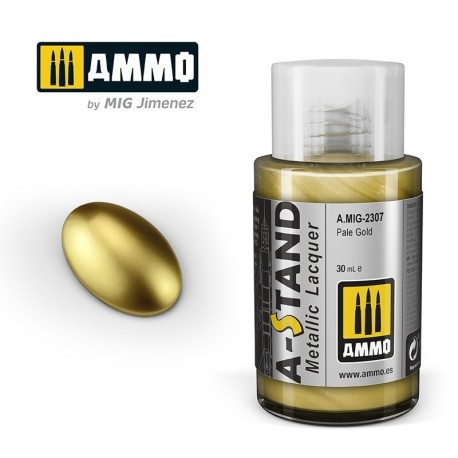 A-STAND Pale Gold. Bote de 30 ml. Marca Ammo of Mig Jimenez. Ref: AMIG2307, 2307.