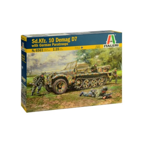 Vehículo Sd.Kfz. 10 DEMAG D7 with 4 figuras German paracaidistas y 3 calcas. Escala 1:35. Marca Italeri. Ref: 6561.