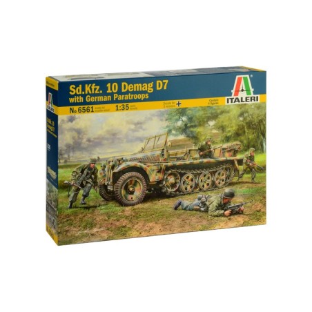 Vehículo Sd.Kfz. 10 DEMAG D7 with 4 figuras German paracaidistas y 3 calcas. Escala 1:35. Marca Italeri. Ref: 6561.