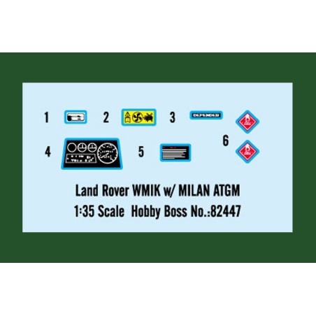 Vehículo militar en maqueta, Land Rover WMIK with MILAN ATGM. Escala 1:35. Marca Hobby Boss. Ref: 82447.