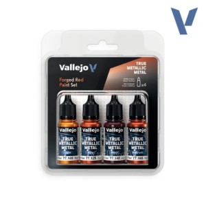 TRUE METALLIC METAL, Rojo Forjado, Forged Red SET, 4 Colores. Marca Vallejo. Ref: 77260, 77.260.