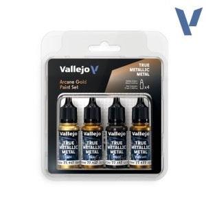 TRUE METALLIC METAL, Oro Arcano SET, 4 Colores. Marca Vallejo. Ref: 77268, 77.268.