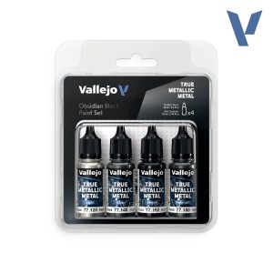 TRUE METALLIC METAL, Negro Obsidiana SET, 4 Colores. Marca Vallejo. Ref: 77270, 77.270.