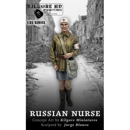 Figura Resina Enfermera Rusa, Russian Nurse. 1/35. Sin pintar. Marca Kilgore HD Miniature. Ref: NURSE R.