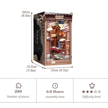 Sujeta libros en madera, Book Nook Kit, Kyoto Snow Whisper, 286 pzs. Marca CUTEBEE. Ref: BJAA401.
