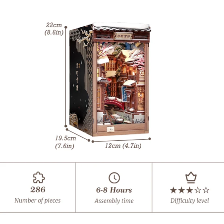 Sujeta libros en madera, Book Nook Kit, Kyoto Snow Whisper, 286 pzs. Marca CUTEBEE. Ref: BJAA401.