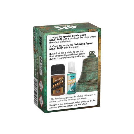 SET EFECTO VERDIGRIS PARA REALIZAR OXIDACIÓN NATURAL, INCLUYE 2 PRODUCTOS, LA PINTURA BRONCE Y EL AGENTE OXIDANTE. MARCA AK INTE