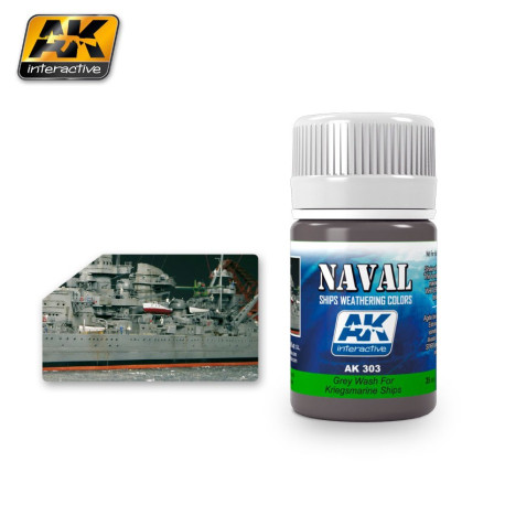 Producto naval weathering, Lavado gris para barcos de la Kriegsmarine. Bote de 35 ml. Marca AK Interactive. Ref: AK303.
