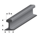 Perfíl " rail " de Estireno gris acero, A: 2.40 mm, B: 1.35 mm, C: 2.10 mm, L: 100 cm. Marca Maquett. Ref: 460-52.