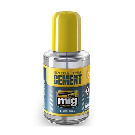 Extra thin cement full, pegamento ultraligero para maquetas. Bote 30 ml. Marca Mig. Ref: A.MIG2025.