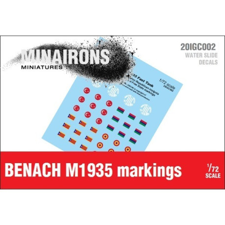 Calcomanías de distintivos del Benach M1935. Escala 1:72. Marca Minairons miniatures. Ref: 20IGC002.