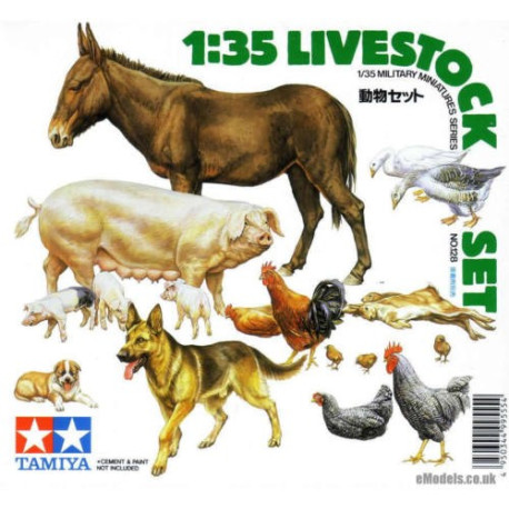 Set Livestock, animales de granja. Escala 1:35. Marca Tamiya. Ref: 35128.