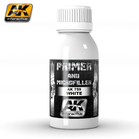 Primer and microfiller, white. Contiene 100 ml. Marca AK Interactive. Ref: AK759.