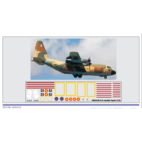 Calcas Avión LOCKHEED C-130 HERCULES 31-51, decoración "camuflaje "lagarto". Escala 1:72. Marca Trenmilitaria. Ref: 000_4576.