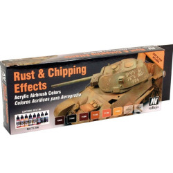 Set Model air efectos oxido y desgaste, Rust & Chipping Effects. Bote 17 ml, 8 colores. Marca Vallejo. Ref: 70186.