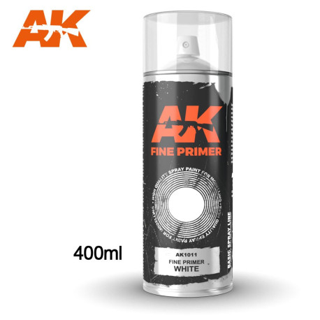 Imprimación fina blanca en spray. Cantidad 400 ml. Marca AK Interactive. Ref: AK1011.