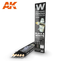Set BLACK & WHITE: Shading & effects. Weathering pencils 4 colores. Marca AK Interactive. Ref: AK10039.