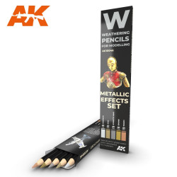 Set METALLICS: Effect. Weathering pencils 5 colores. Marca AK Interactive. Ref: AK10046.