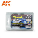 Set Acrílicos para vehículos, ASPHALT EFFECTS (RACE SET). Marca Ak-Interactive. Ref: AK8090.