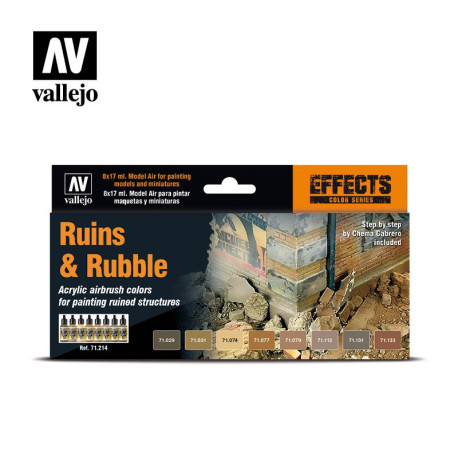 Acrilico Model Air: set Ruins & Rubble, ruinas y escombros. 8 colores de 17 ml. Marca Vallejo. Ref: 71214.