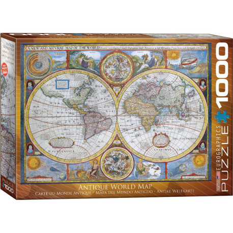 Mapa mundi antiguo. Puzzle horizontal, 1000 pz. Marca Eurographics. Ref: 6000-2006.