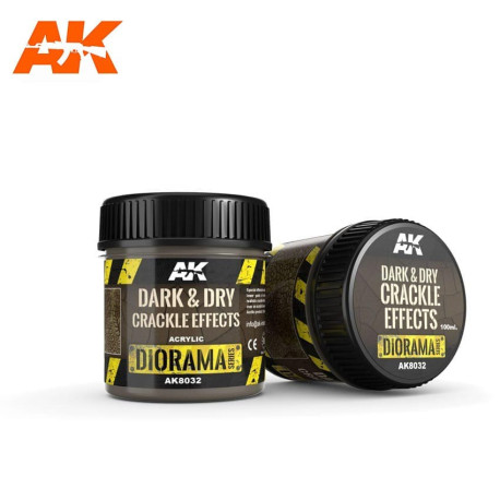 Effects dark and dry crackle, efecto craquelado sombrío y seco. Bote de 100 ml. Marca AK Interactive. Ref: AK8032.