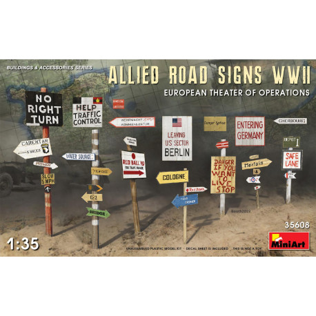 ALLIED ROAD SIGNS WWII. EUROPEAN THEATRE OF OPERATIONS. Escala 1:35. Marca Miniart. Ref: 35608.