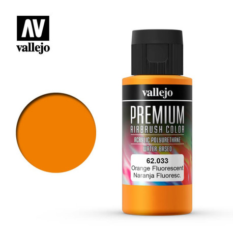 Premium Naranja Fluoresecente. Premium Airbrush Color. Bote 60 ml. Marca Vallejo. Ref: 62033.