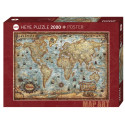 Mapa world. Puzzle horizontal, 2000 pz. Marca Heye. Ref: 29845.