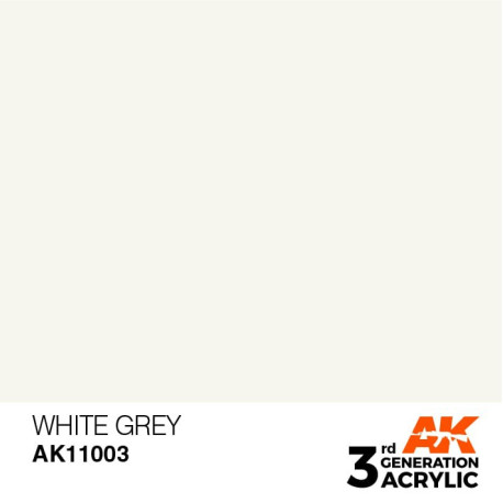 Acrílicos de 3rd Generación, WHITE GREY– STANDARD. Bote 17 ml. Marca Ak-Interactive. Ref: Ak11003.