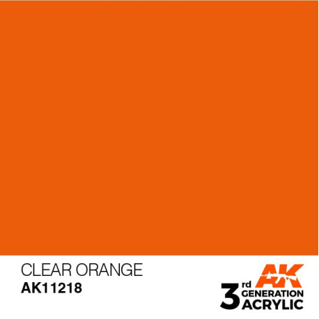 Acrílicos de 3rd Generación, CLEAR ORANGE– STANDARD. Bote 17 ml. Marca Ak-Interactive. Ref: Ak11218.