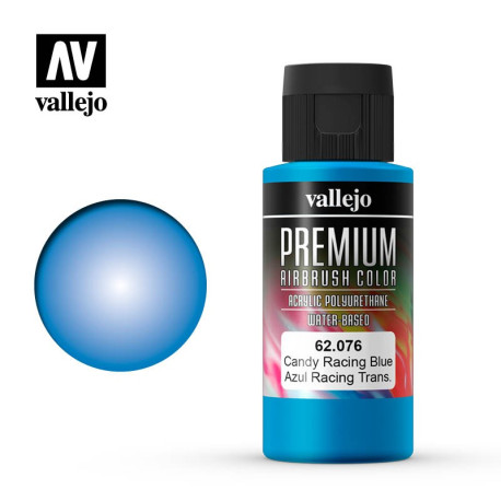 Premium Azul Racing Transparente . Premium Airbrush Color. Bote 60 ml. Marca Vallejo. Ref: 62076.