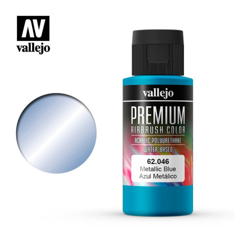 Azul Metálico. Premium Airbrush Color. Bote 60 ml. Marca Vallejo. Ref: 62046.