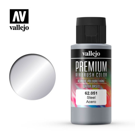 Acero. Premium Airbrush Color. Bote 60 ml. Marca Vallejo. Ref: 62051.