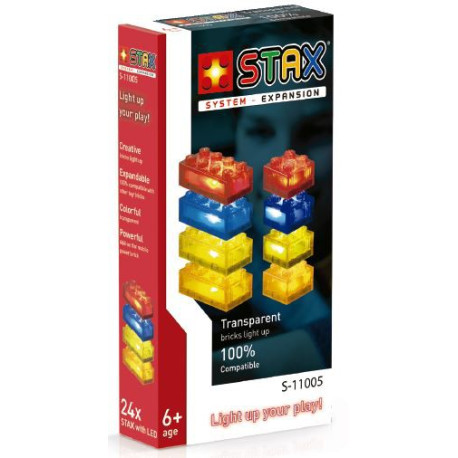 Paquete expansión STAX. Transparente: rojo, amarillo, azul, naranja. Kit construction blocks. Marca Stax System. Ref: S-11005.